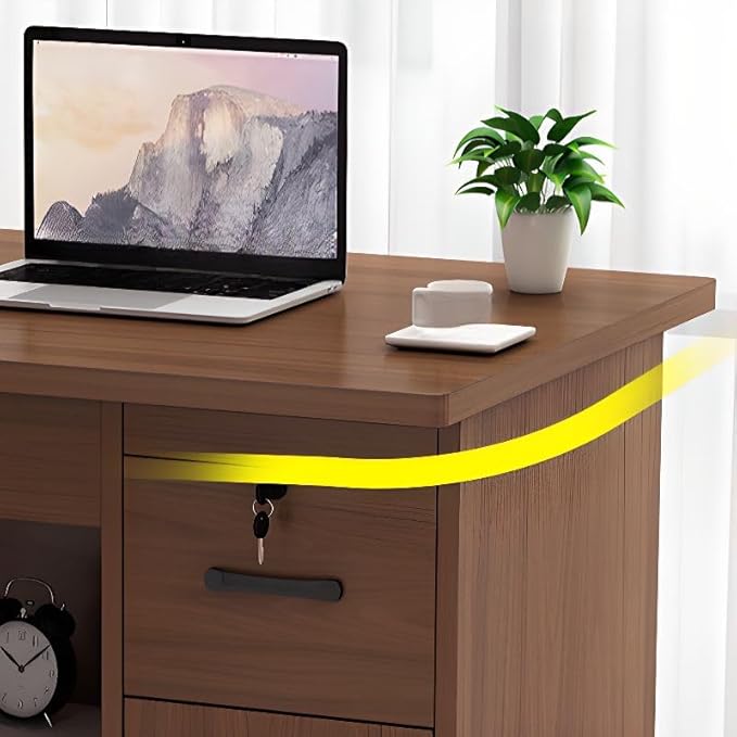RUNNUP Wood Office Computer Desk with Locking Drawer Contemporary Office Desk Simple Writing Desk Home Office Furniture Without Keyboard Tray 47 L x 24 W x 30 H Light Walnut Color