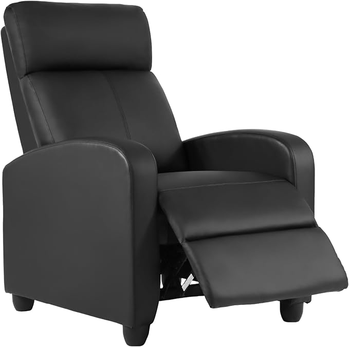 Recliner Chair Living Room Chair PU Leather Reclining Sofa Lounge Home Theater Seating with Lumbar Support Overstuffed High-Density Sponge Push Back Recliners Armchair for Living RoomBlack
