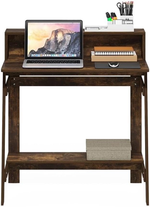 Pemberly Row A-Frame Computer Desk 31.6 x 17.9 x 35.5 in Amber Pine Particle Board Built-in Desk Hutch Contemporary Industrial Style Compact Study Desk for Home Office or Bedroom