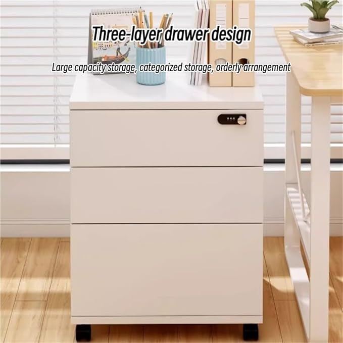 Mobile File Cabinet with Wheels 3-Tier Locking Cabinet with Drawers Vertical Under Desk Cabinet Multifunctional Storage Cabinet for Home and Office(White)