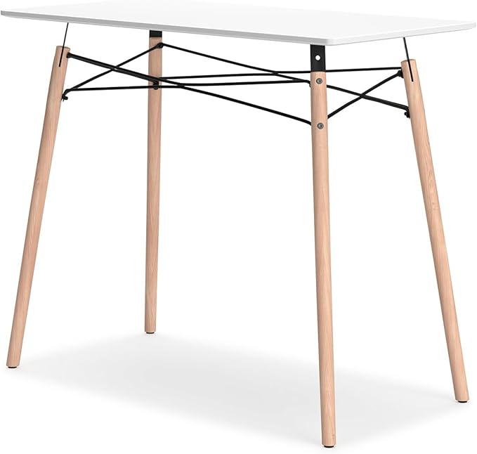Signature Design by Ashley Jaspeni Industrial Home Office Desk Painted White Top Black Metal Framework Wood 36 W x 18 D x 29.75 H White &amp Light Brown