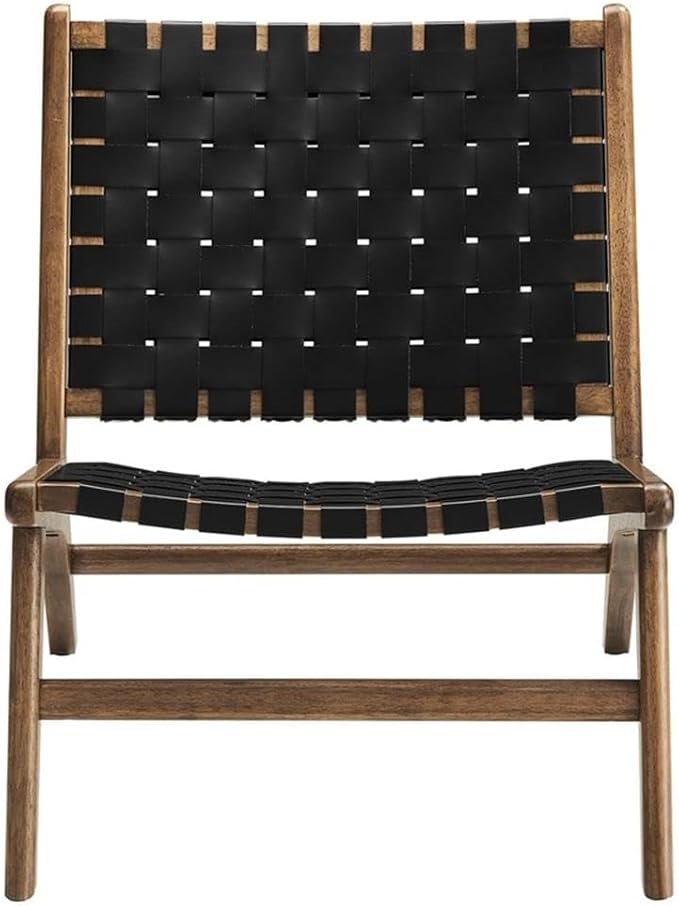 Modway Saoirse Faux Leather Wood Accent Lounge Chair in Walnut Black