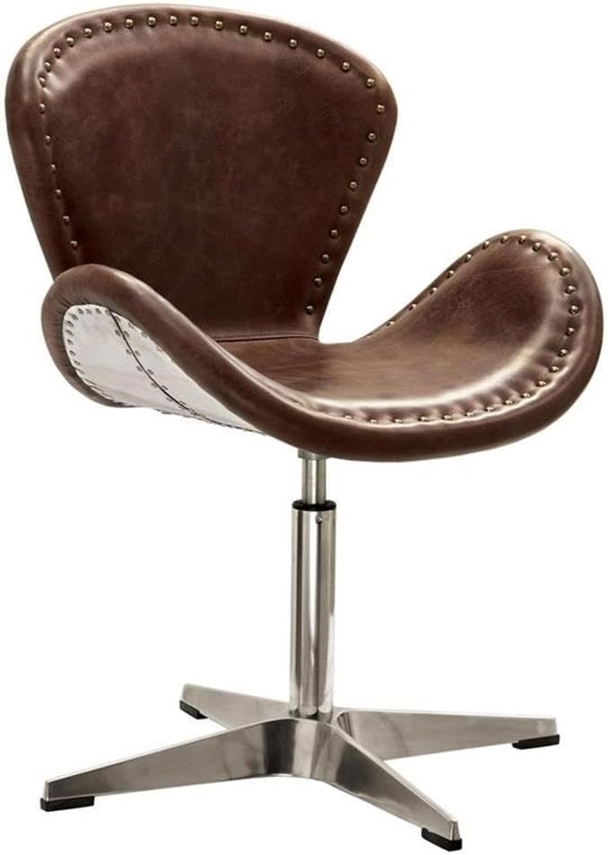 Acme Brancaster Leather Upholstery Accent Chair in Retro Brown and Aluminum