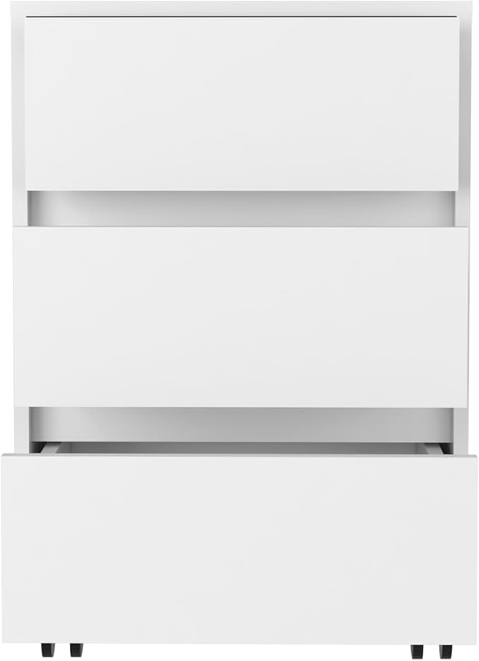 3-Drawer Rolling File Cabinet Mobile Storage Cabinet with Lockable Casters White Finish for Office and Home