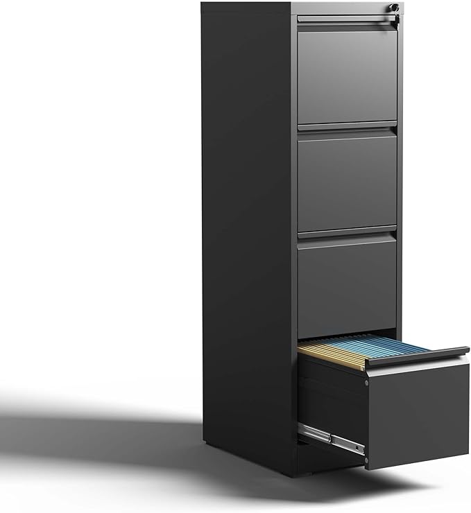 4 Drawer Small File Cabinet with Lock Under Desk Storage Cabinet Organizer Filing Cabinets for Home Office with Locking DrawersBlack