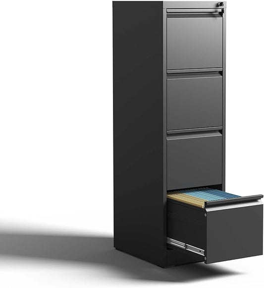 4 Drawer Small File Cabinet with Lock Under Desk Locking Drawers Storage Cabinets Organizer for HomeOffice Metal Vertical Filing for A4 Legal/Letter SizeBlack