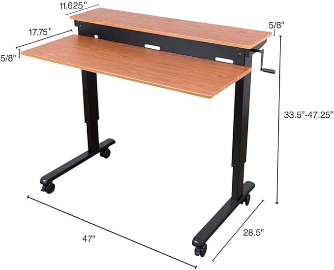 Stand Up Desk Store Crank Adjustable Two Tier Standing Desk with Heavy Duty Steel Frame (Black Frame/Teak Top 48 Wide)