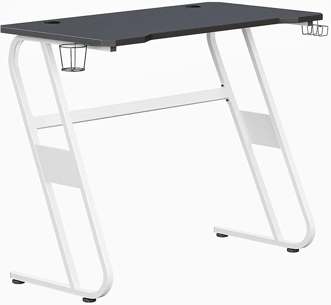 Flash Furniture Fisher Gaming Desk - White Ergonomic Computer Desk - 51.5 Gamers Table with Cup Holder and Headphone Hook