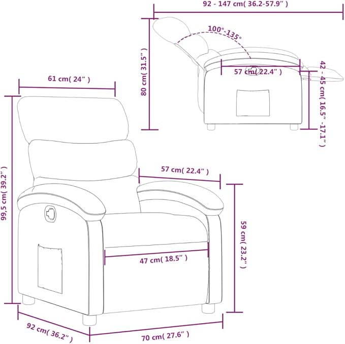 vidaXL Recliner Chair Black Fabric