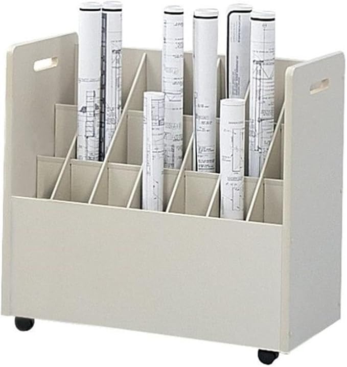 Scranton &amp Co 21 Compartment Mobile Wood Roll Files Organizer Particle Board Construction Putty Textured Vinyl Laminate Swivel Casters Grandstand Square Tube Design 28.88H x 30.13W x 15.75D