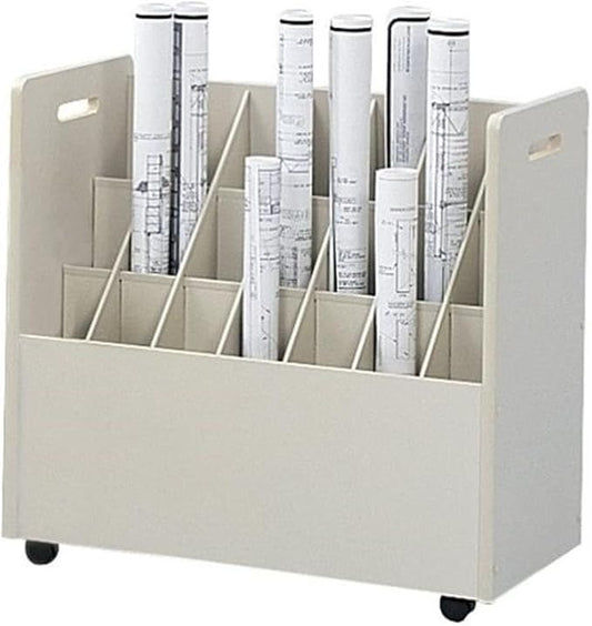 Scranton &amp Co 21 Compartment Mobile Wood Roll Files Organizer Particle Board Construction Putty Textured Vinyl Laminate Swivel Casters Grandstand Square Tube Design 28.88H x 30.13W x 15.75D