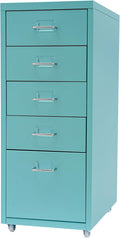 5 Drawer File Storage Cabinet 27 Inch Metal Freestanding Office File Cabinet Drawer Organizer with Wheels Mobile Vertical Storage Cabinet for Bedroom Living Room Office Study (Blue)