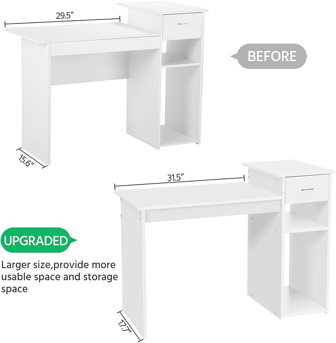 Yaheetech Home Office Computer Desk with Storage Drawer &amp Monitor Shelf Writing PC Laptop Table Desk Study Workstation Furniture for Small Spaces White