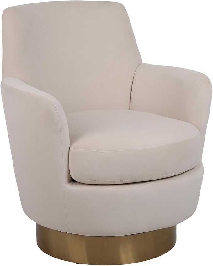 Velvet Swivel Barrel Chair Armchair for Living Room Reading Chairs for Bedroom Comfy Round Barrel Chairs with Gold Stainless Steel Base for Living Room Bedroom Reading Room (Beige)