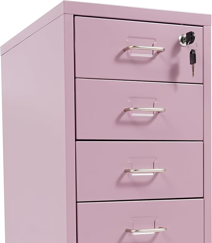 DYRABREST 6 Drawer Vertical File Cabinet with Wheels and Lock Metal Storage Organizer Cabinet for Home Office Study Modern Rolling Filing Cabinet for Documents Supplies (Purple)