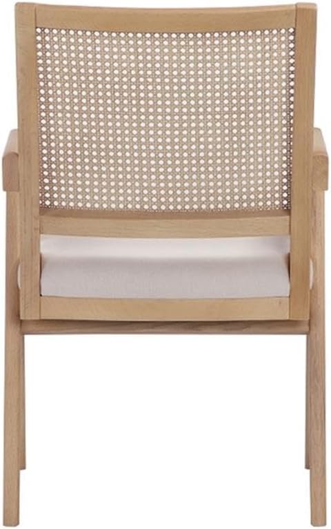 Pemberly Row Contemporary Arm Chair Bone Polyester Blend Fabric Wooden Frame Cane Chair Design Fully Assembled Modern Accent Chair for Living Room or Bedroom Use