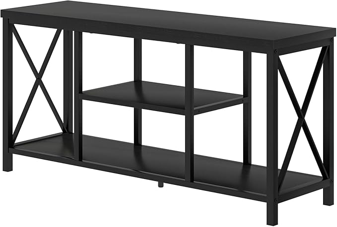 EXCEFUR Modern Entertainment Center for TVs up to 55 Inch Wood TV Stands with Storage Shelves Industrial Media TV Console Table for Bedroom Living Room 47 Inch Black Oak