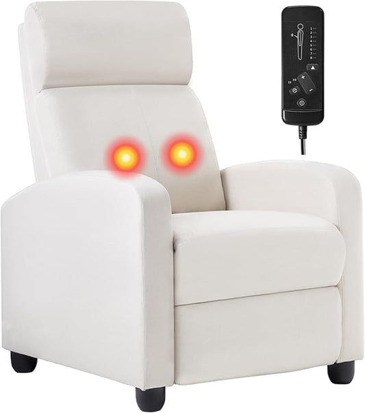 PayLessHere Recliner Chair Single Reclining Sofa Home Theater Seating with Lumbar Support and Padded Backrest for Living Room and Bedroom (Fabric Beige-Massage)