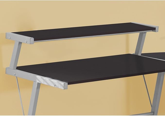 Contemporary Corner L-Shaped Computer Desk Brown Laminate &amp Grey Metal Modern Home Office Workstation
