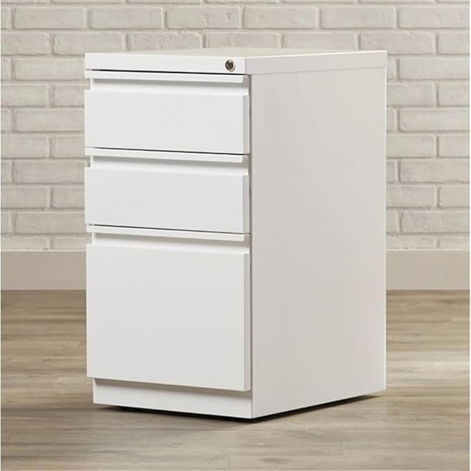 BOWERY HILL 3-Drawer Metal Mobile Filing Cabinet 20 in Depth Steel Construction White Finish Hidden Casters Letter-Size File Storage Pre-Assembled for Home or Office Use