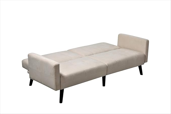 Hasano 79 Sleeper Sofa Bed - Reclining Convertible to Full Bed - Tufted Linen Upholstery Wooden Legs - Space-Saving Sofa Bed(79 L x 33 W x 33 H) Beige