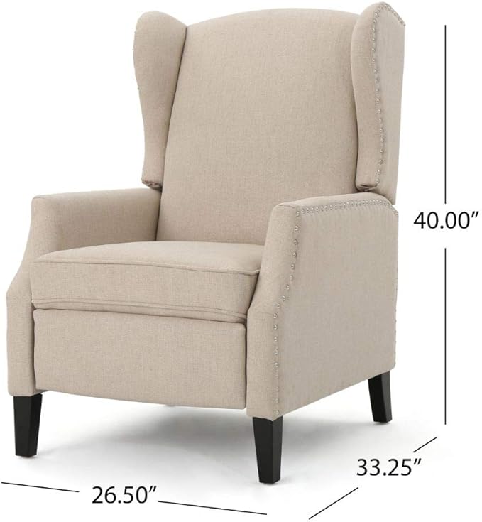 GDFStudio Westeros Traditional Wingback Fabric Recliner Chair (Wheat)