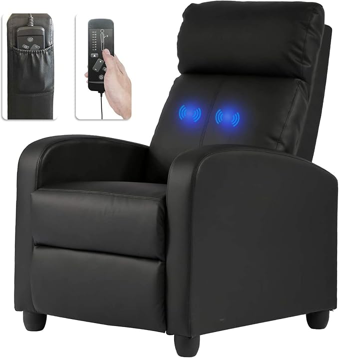 Recliner Chair Massage Chair Reclining Chair Sofa Lounge Chair Living Room Chair with Footrest PU Leather Reading Chair Lounge Chair for Home Room Black