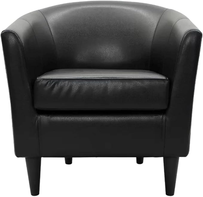 Stylish Black Faux Leather Lounge Chair Living Room 31.5'' Wide Modern Style Solid and Engineered Wood Frame Black Tapered Dowel Legs | Foam Seat Material Tight Back Pretty Coal Shade Durable