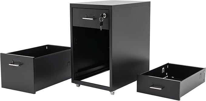 Locking 3-Drawer Vertical File Cabinet on Wheels Mobile Steel Storage Organizer with Keys for Home Office Study (Black)