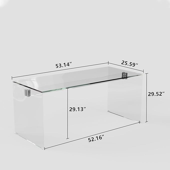 53.14 Modern Tempered Glass Executive Desk with Drawer Black Wood Finish and Tempered Glass Legs – Minimalist Stylish Workstation Table for Home Office (Transparent Glass Desk)