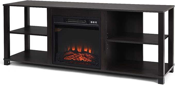 Tangkula 2-Tier TV Stand Entertainment Television Stands Modern Entertainment Centers with Adjustable Shelves Suitable for 18 Electric Fireplace (Not Included)