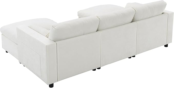 kevinplus 86.5'' Sectional Sofa Couch with Ottoman for Living Room Modern Contemporary 3-Seat Sectional Sofa Couch for Apartment Chenille Fabric Beige