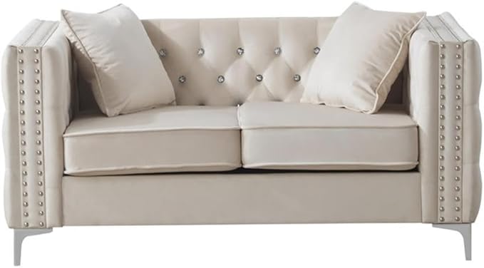 Glory Furniture Paige Velvet Loveseat in Ivory
