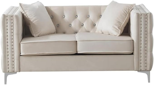 Glory Furniture Paige Velvet Loveseat in Ivory