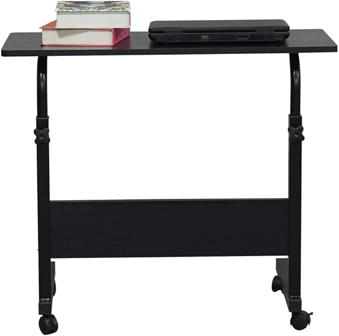 Wooden Adjustable Height Portable Laptop DeskMobile Rolling Computer DeskSofa Bedside Laptop TableHome Office Laptop Workstationwith Wheelsfor Small Spaces Bedroom Apartment (Black)