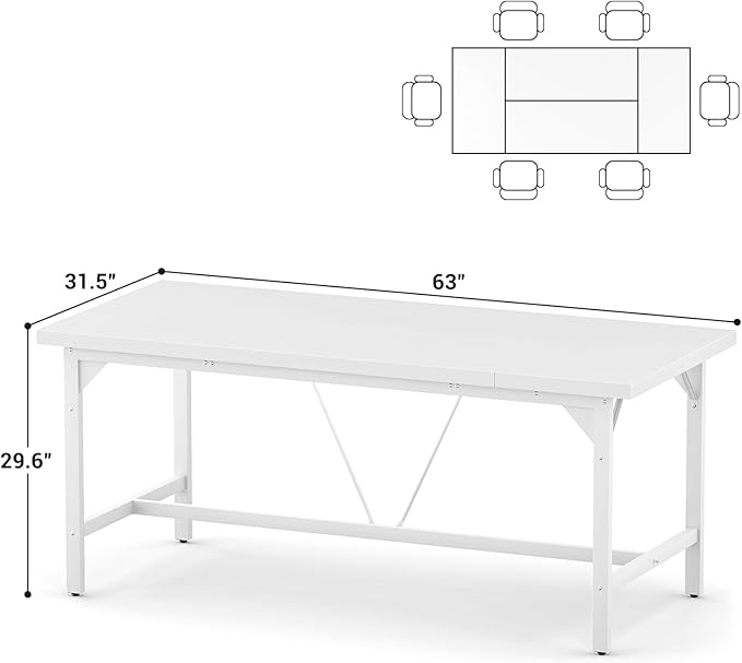 Unikito 63 Inch Computer Desk Sturdy Large Office Desk Premium 2 Person Long Desks Super Thick Study Writing Gaming Table Modern Computer Table for Home Office Workstation Easy to Assemble White