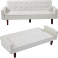 mikibama PU Faux Leather Futon Sofa Couch Upholstered Convertible Sleeper Sofa Bed Futons Modern Tufted 3 Seater Sofa Bed Couch for Living Room Apartment Small Spaces with Solid Wood Legs