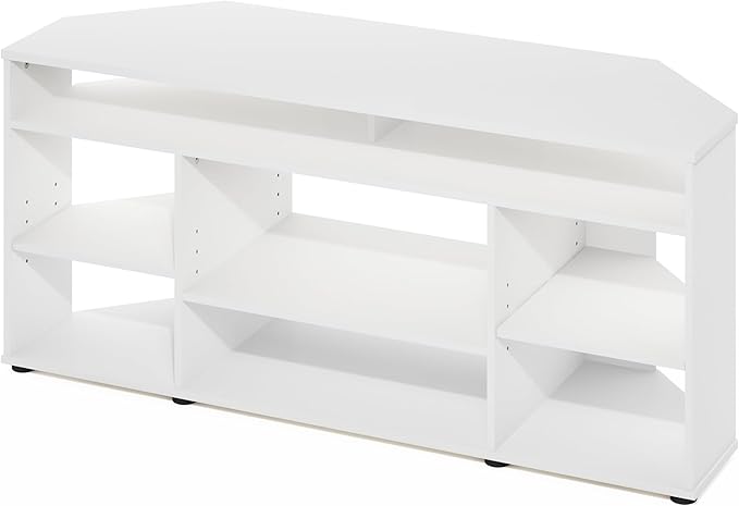 Furinno BESI TV Stand No Tools Assembly Industrial Style Entertainment Center TV Console for TV up to 46 Inch for Living Room Bedroom White