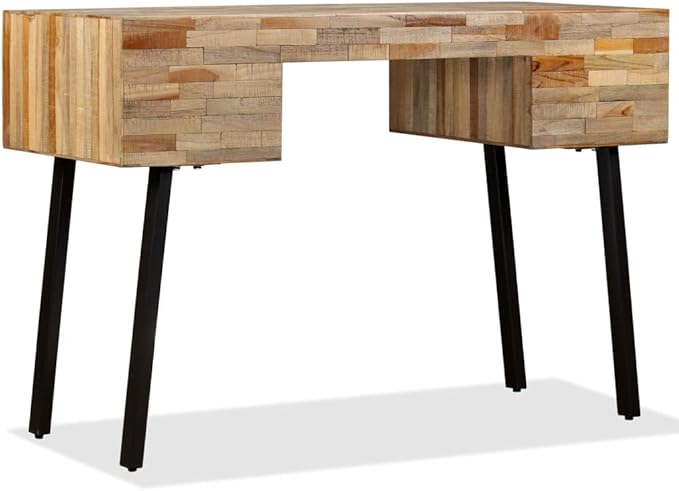 Vintage-Style Writing Computer Desk with 4 Drawers and Metal Legs Home Office Desk Writing Study Table PC Desk Workstation for Bedroom Solid Reclaimed Teak 43.3x19.6x29.9 -AA