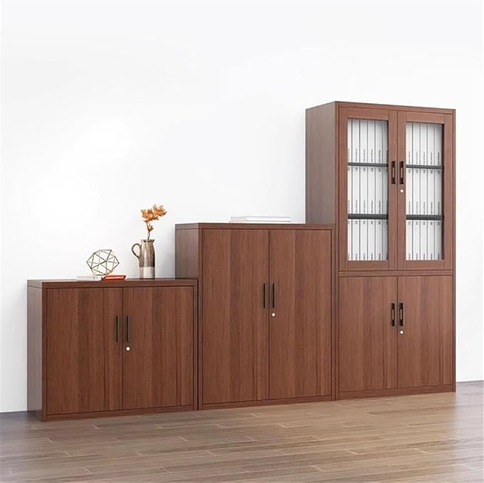 File Cabinets 0.8MM Steel File Cabinet Office Data with Lock Storage Short Imitation Wood Grain Bookcase File Storage Cabinets(Medium)