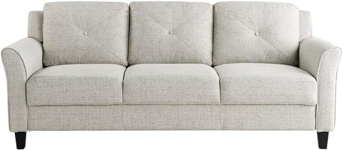 BOWERY HILL Transitional 78.7 W Solid Hardwood Frame Stationary Sofa with Elegant Tufted Back Cushions in Beige Premium Fabric Upholstery