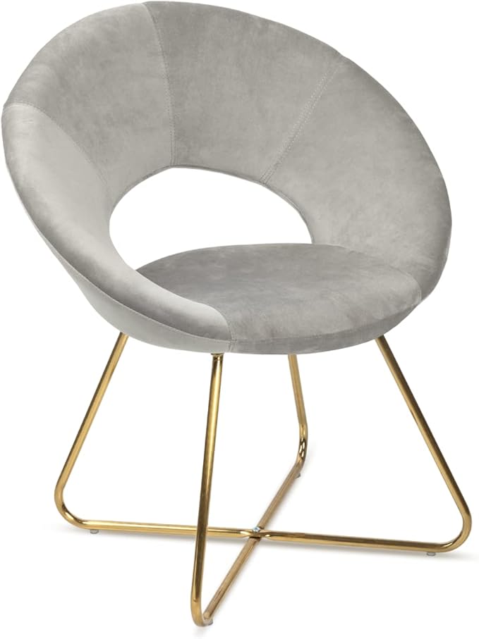 Milliard Circle Velvet Accent Chair for Living Room Bedroom and Home Office with Gold Legs (Grey)