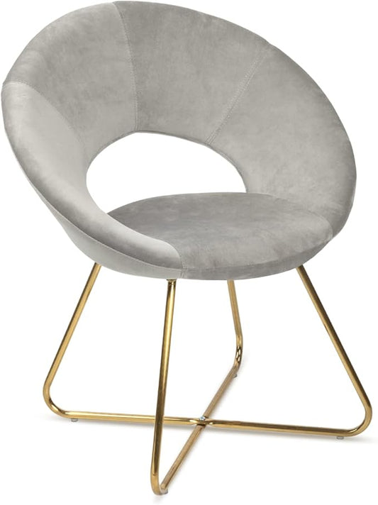 Milliard Circle Velvet Accent Chair for Living Room Bedroom and Home Office with Gold Legs (Grey)