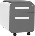 Laura Davidson Furniture STOCKPILE Mini Seated 2 Drawer Mobile File Cabinet with Removable Magnetic Cushion Seat - Short Version Metal Filing Cabinet Pre-Assembled Dark Grey Face with Grey Cushion