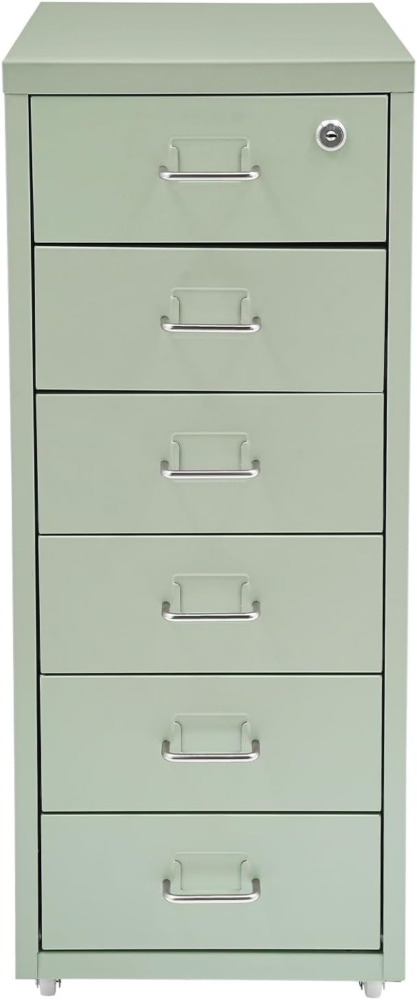 6 Drawer Filing Cabinets with Lock Metal Vertical File Storage CabinetMoblie Office File Cabinet with WheelsRolling Metal Filing Storage CabinetsLocking File Cabinet for for Home Office (Green)