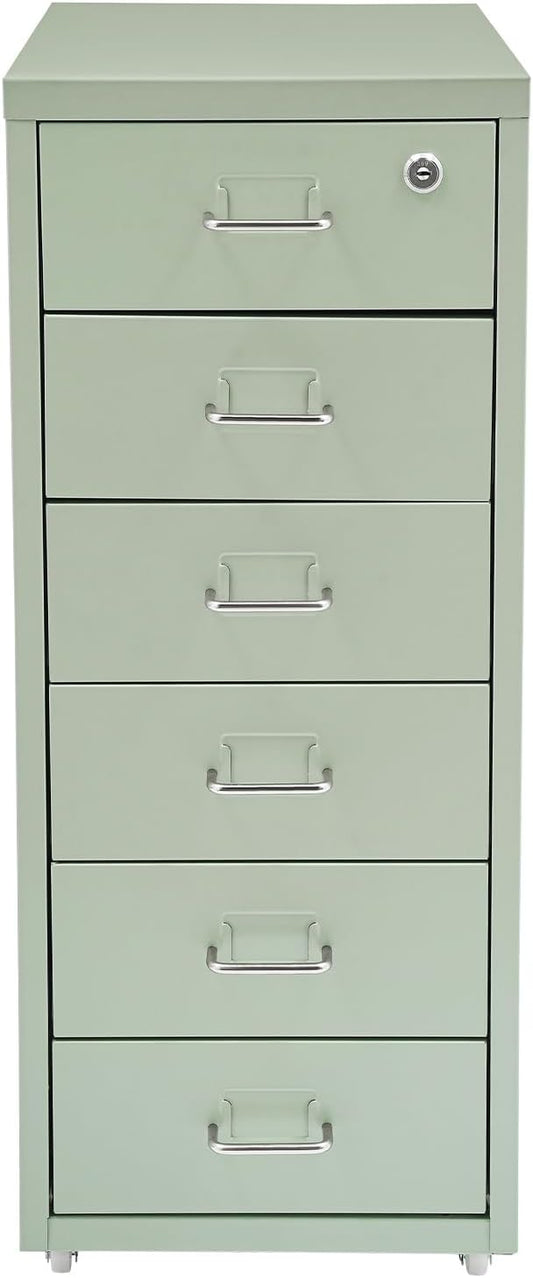 6 Drawer Filing Cabinets with Lock Metal Vertical File Storage CabinetMoblie Office File Cabinet with WheelsRolling Metal Filing Storage CabinetsLocking File Cabinet for for Home Office (Green)