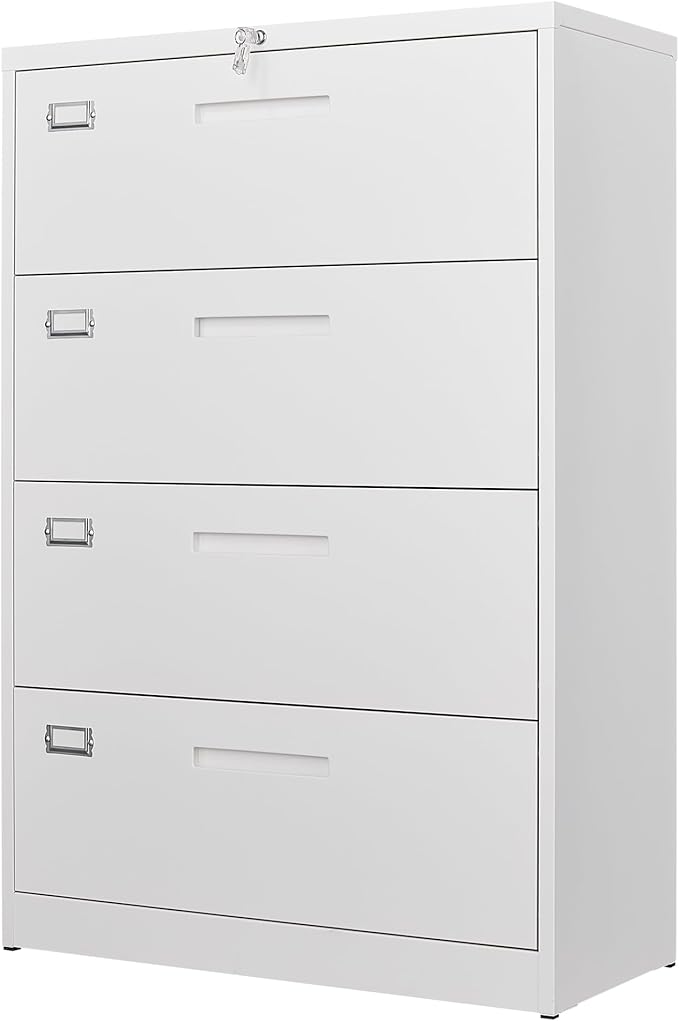 Letaya 4 Drawer File Cabinet with Lock Metal Lateral Filing Cabinet Wide Office Organization Storage for Home Office Hanging Letter/Legal/F4/A4 (White-Requires Installation)