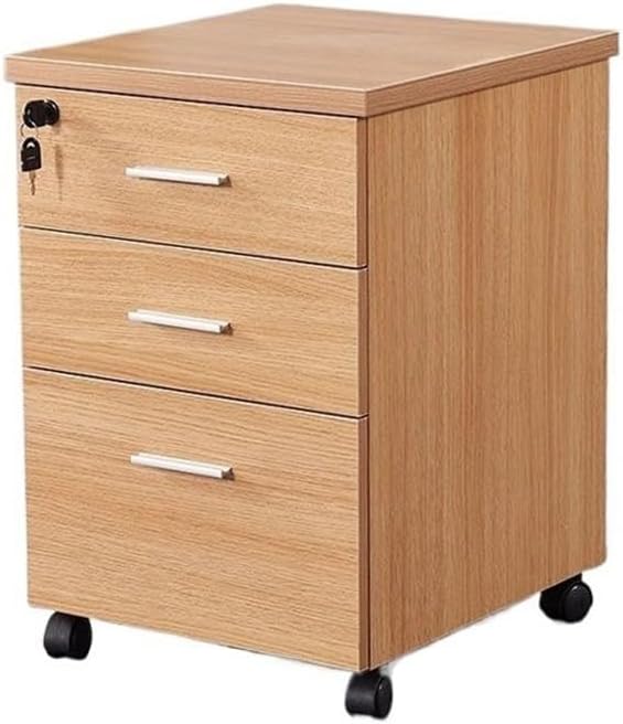 Filing Cabinet Wooden Floor-to-Ceiling Mobile File Cabinet Simple Modern Storage Short Cabinet with Lock Three Drawers Cabinet File Storage Cabinets(Natural)