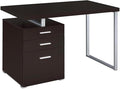 CARTESIAN Vertex Reversible 47 Inch Office Computer Desk with 3 Drawers Cappuccino Finish Silver Metal Frame