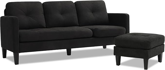 Convertible Sectional Sofa Couch Modern L-Shaped Couch 3-Seat Sofa Reversible Sectional for Living Room Apartment and Small Space (Black)